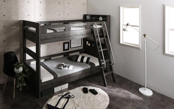 濃いめカラーのデザイン二段ベッド ダークグレー