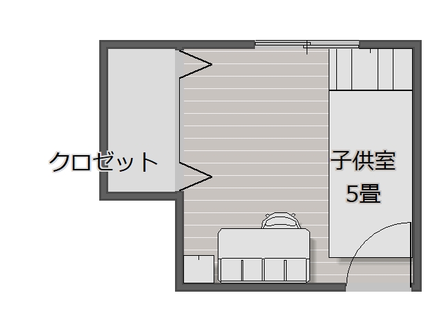 5畳の部屋に階段付きロフトベッドが置けない配置例その2