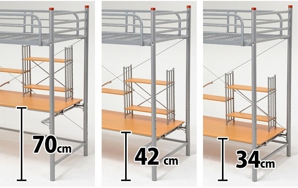 天板を低くできる机付きロフトベッド