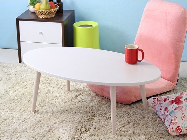ホワイト×木目の円形ソファテーブル